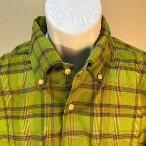 Robert Talbott Men's green, brown and black plaid long sleeve shirt Large L EUC